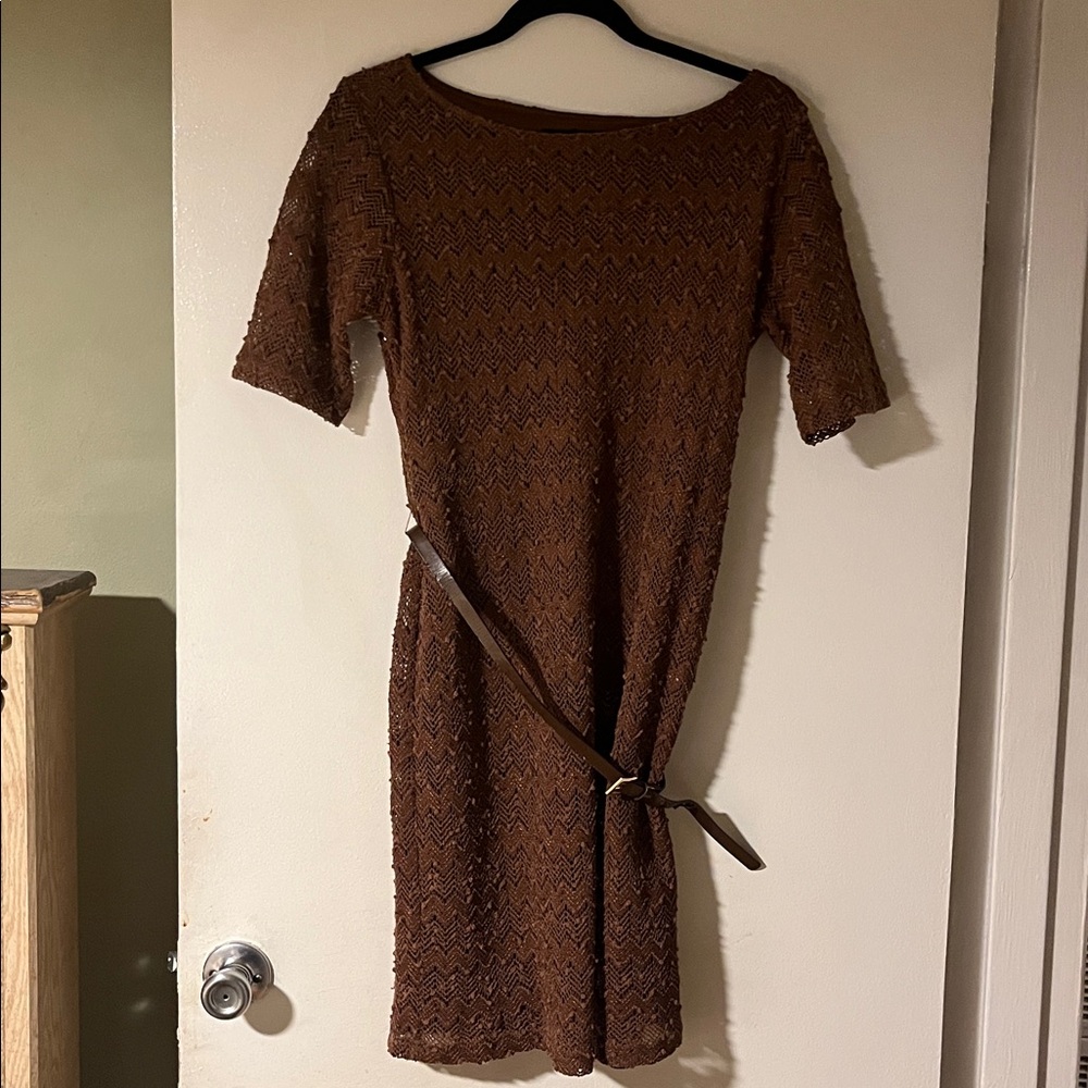 Sharagano Brown Textured Mini Dress